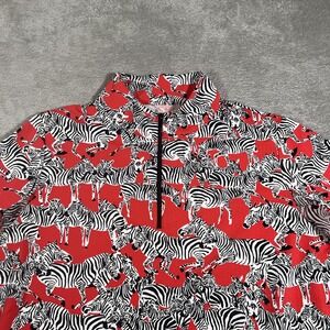IBKUL Quarter Zip Shirt Womens Large Red Zebra Print Mock‎ Neck Long Sleeve Golf
